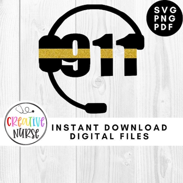 instant download  cut file / 911 Dispatcher gold line Headset /  svg pdf png cutting files for silhouette or cricut