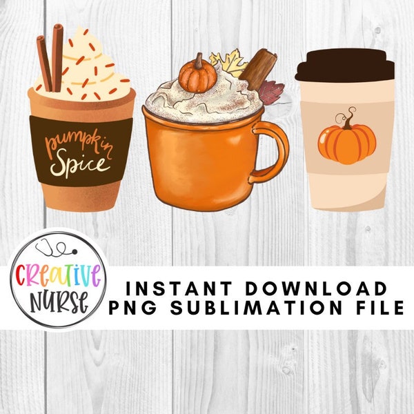 Pumpkin Spice Latte Coffee | Transparent PNG File for Sublimation | Fall Coffee, Pumpkin Latte Artwork, Instant Digital Download Clipart