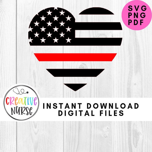 Instant Download Cut File SVG / Thin Red Line Flag Heart /  svg pdf png cutting files for silhouette or cricut