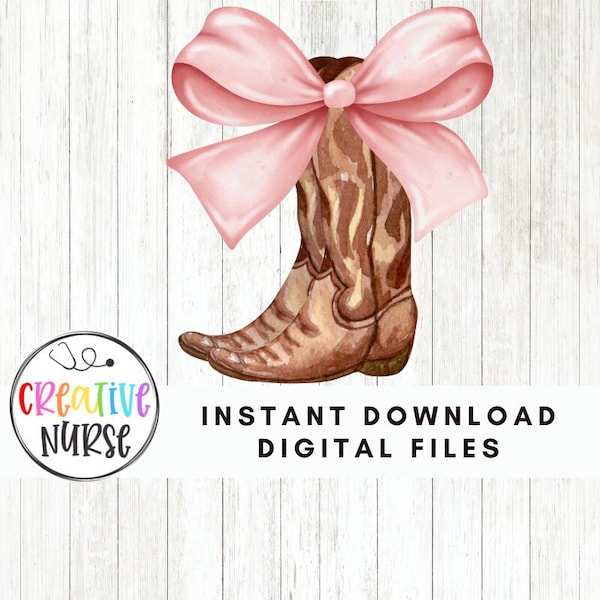 Coquette Cowgirl PNG, Western boots sublimation design, Cowgirl boots png, Boots with bows, coquette shirt design, pink bow png and svg file