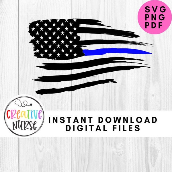 Instant Download Cut File SVG / Thin Blue Line Flag /  svg pdf png cutting files for silhouette or cricut
