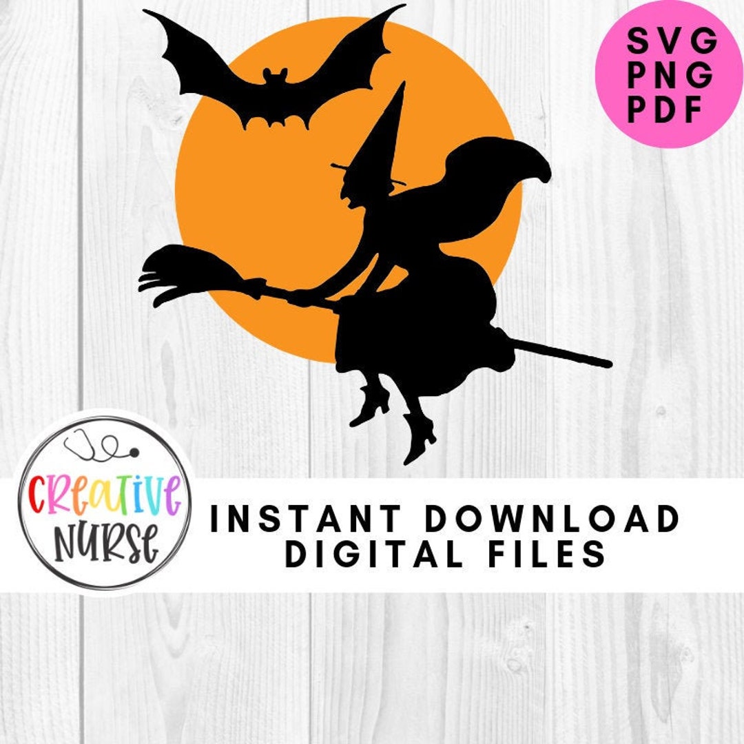 Instant Download Cut File SVG / Halloween SVG Flying Witch Bat Moon ...