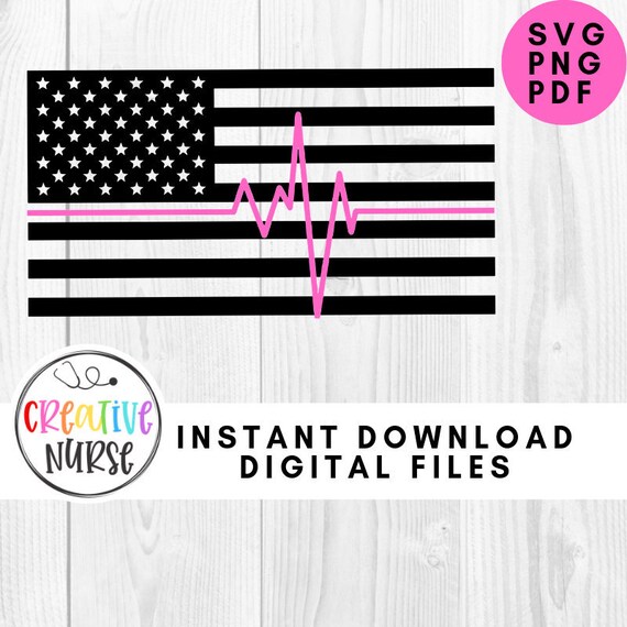 Download Instant Download Cut File Svg Thin Pink Line Ekg Heartbeat Flag Svg Pdf Png Cutting Files For Silhouette Or Cricut Clip Art Art Collectibles Delage Com Br
