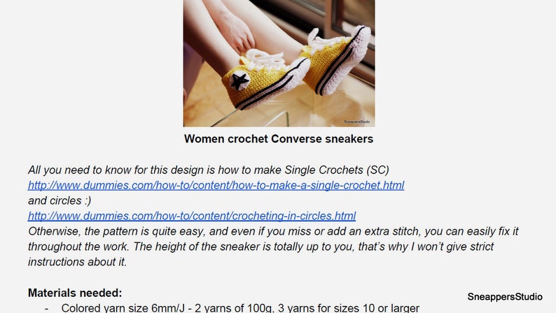 Converse Inspired SIZE Women 6-11 or Men 5-10 US Sneakers Crochet Pattern image 3