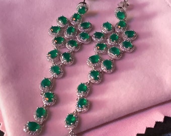 Emerald Chandelier Earrings Emerald Earrings 925/18k