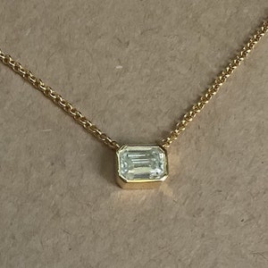 925/18k Moissanite 1 Carat Emerald Pendant Necklace Yellow Gold   Sterling Silver Link Chain Bezel VVS1 Necklace