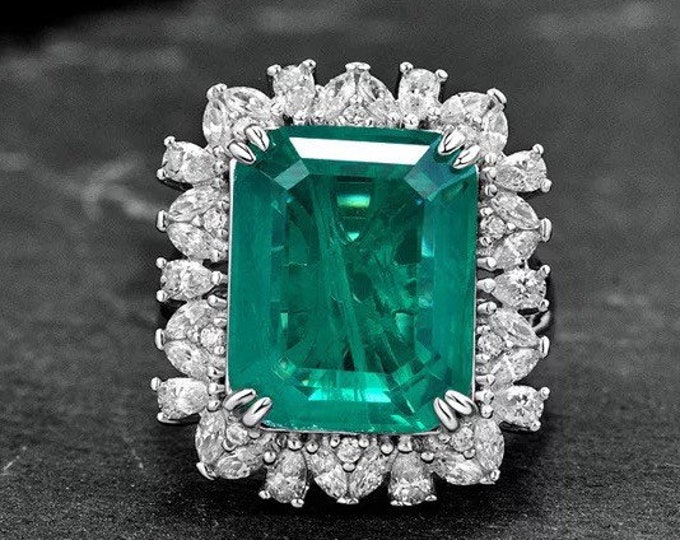 Emerald Halo Statement Ring Lab Emerald Big Lab Created Bling - Etsy