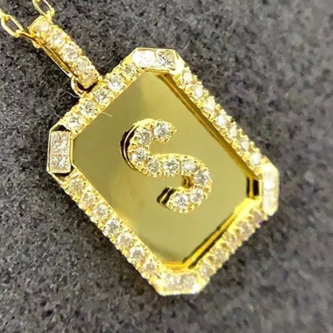 18k Diamond Initial Pendant Diamond Necklace Yellow Gold Etsy