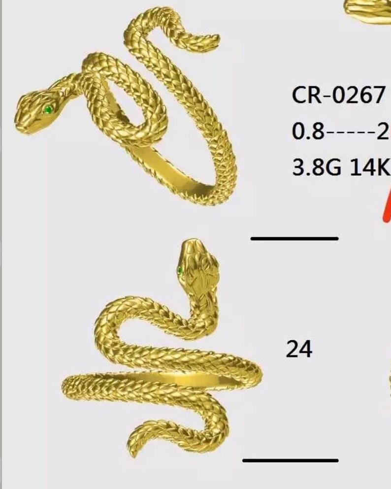 14k Snake Ring Handmade Solid Gold Wrap Ring Ruby Emerald Etsy