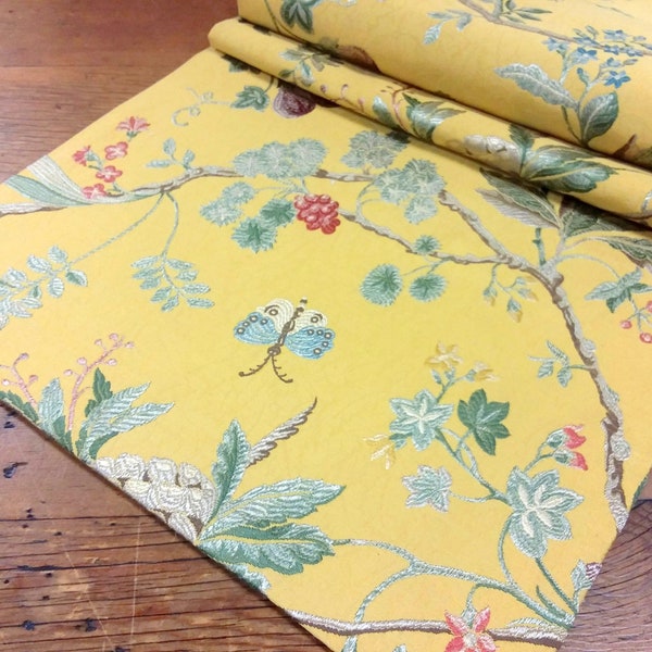 Table Runner Scalamandre Colony Collection Fabric Antique Gold LA PEROUSE~ yellow sage green pineapple jacobean jacquard