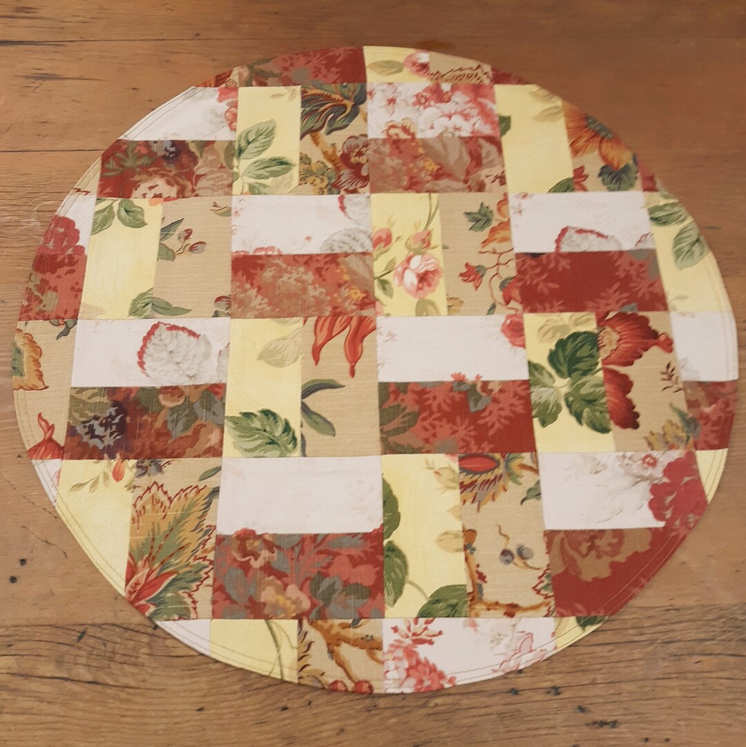 20 Round Centerpiece Table Mat Waverly Floral Patchwork Yellow Burnt