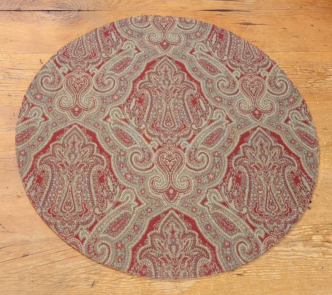 Round Quilted Table Runner Centerpiece Mat Topper Burgundy Sage Green ...