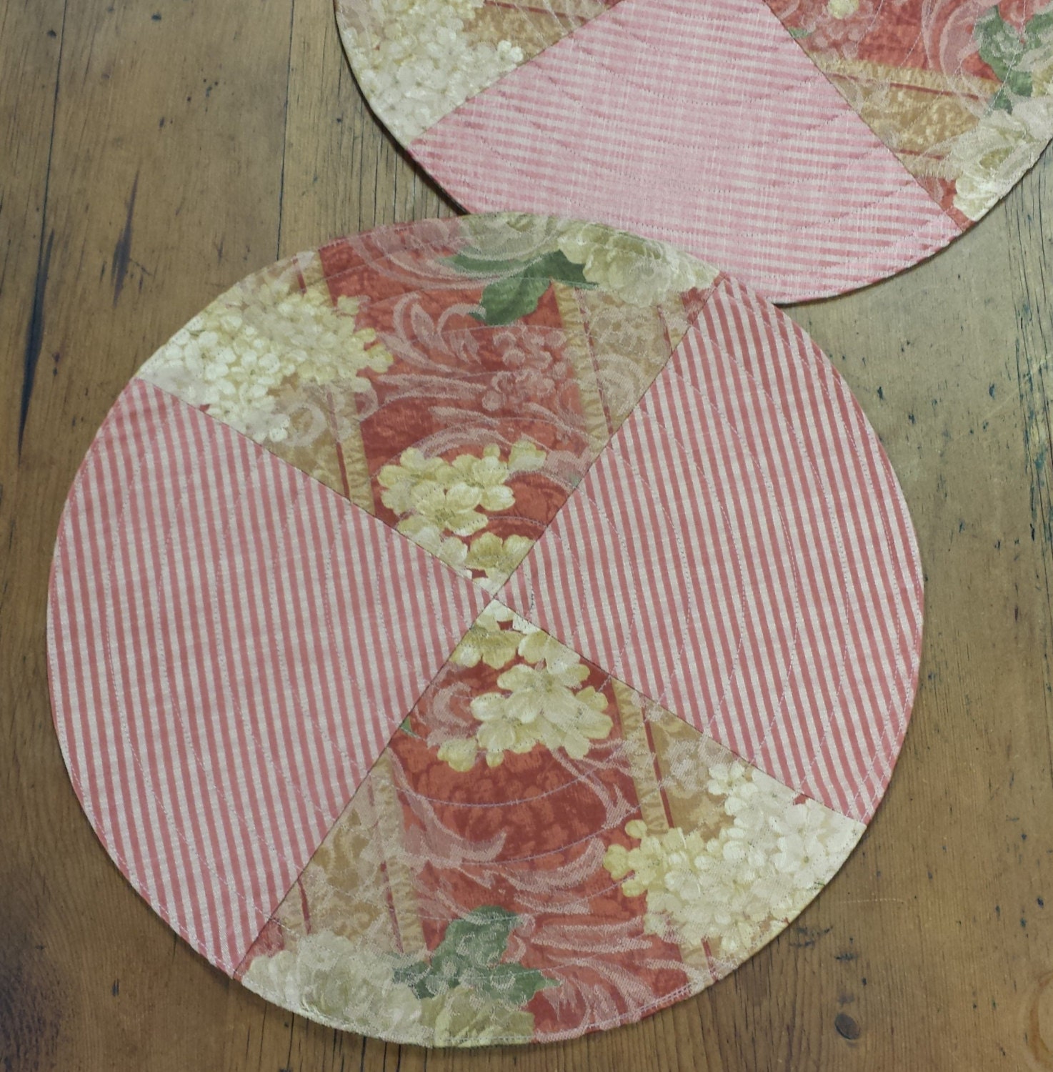 2 Round Quilted Patchwork Placemats burnt sienna dark peach Etsy
