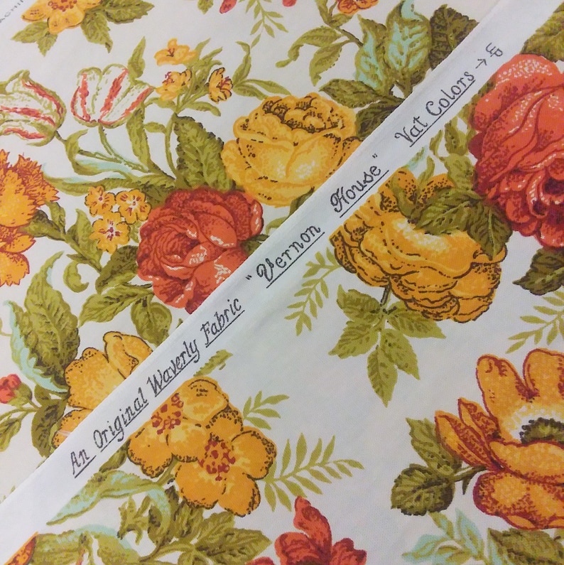 6.75 yards Waverly Vernon House Vintage Fabric Burnt Orange Yellow Olive Green Flowers Floral 70/'s 80/'s retro by the yardage
