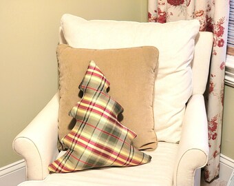 16" Christmas Tree Pillow / Plaid Holiday Decoration