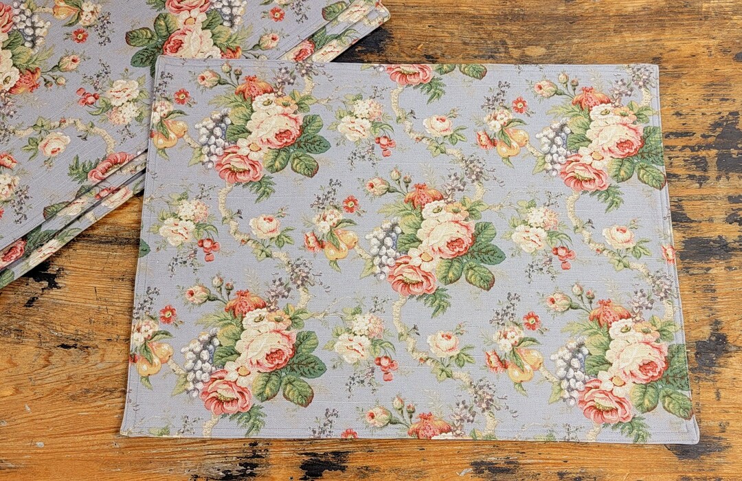 4 Reversible Placemats Waverly 100 Cotton Rectangle Floral Pink Roses