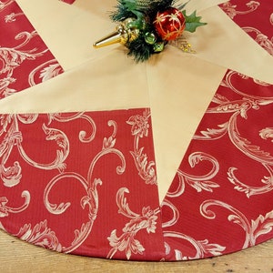 Custom Christmas Tree Skirt: red raspberry gold scroll jacquard mini small tabletop medium 24&quot; 35&quot; handmade