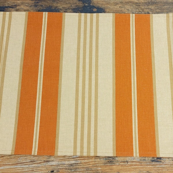 Reversible Linen Placemats Sets of 2: rectangle stripe cotton pumpkin burnt orange gold ecru double sided