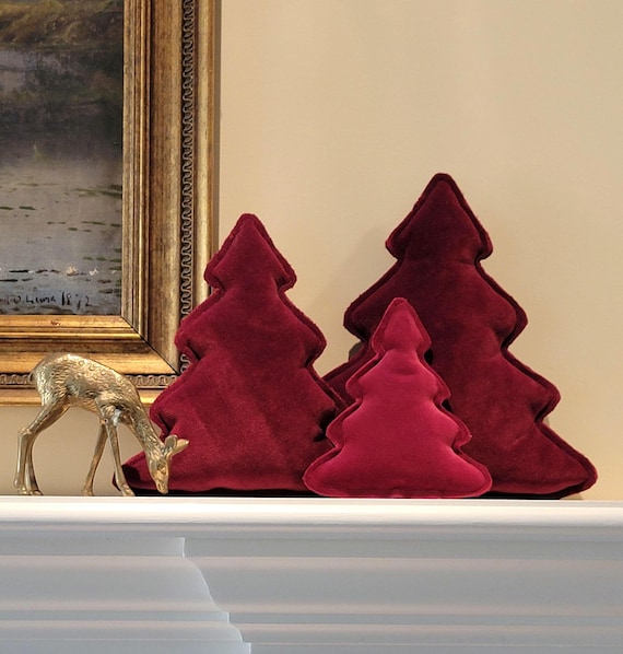 Red Velvet Christmas Tree Pillow Ornaments Winter Holiday Decorations
