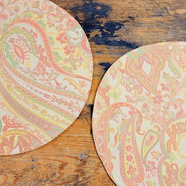 Pair of Centerpiece Mats/Table Toppers Pastel Paisley Small Round Tabletop Saver Doily Alternative