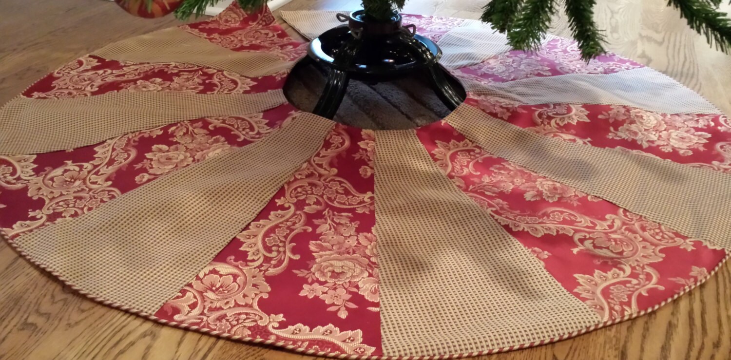 50 Damask Christmas Tree Skirt red gold jacquard Etsy