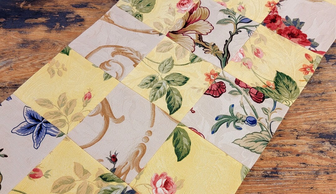 Patchwork Table Runner Multicolor Floral Yellow Green Red Beige Pink ...