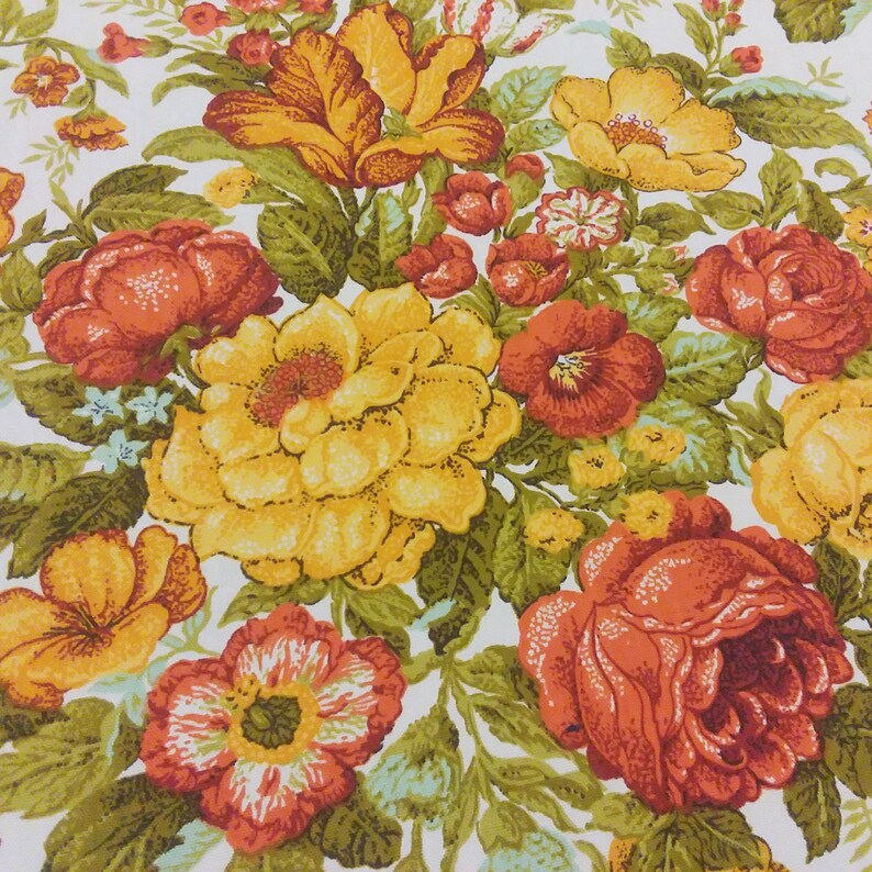 6.75 yards Waverly Vernon House Vintage Fabric Burnt Orange Yellow Olive Green Flowers Floral 70/'s 80/'s retro by the yardage
