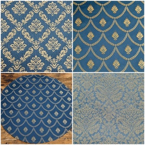Round Table Topper Centerpiece Mat Jacquard Blue Gold Damask