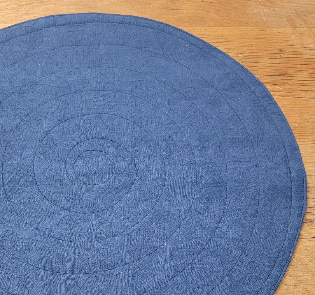 Round Quilted Centerpiece Mat/table Topper Solid Navy Blue Woven Scroll