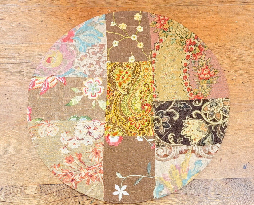 20 Round Quilted Linen Table Topper/centerpiece Mat Mixed Prints