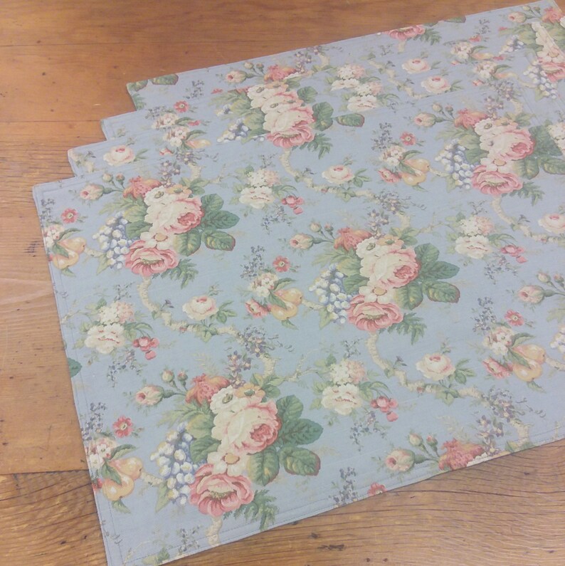 4 Reversible Placemats Waverly 100 Cotton Rectangle Floral Etsy