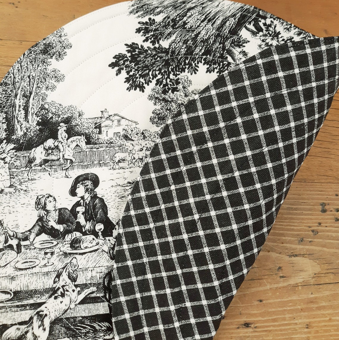 Toile Quilted Placemat Waverly Fabric Black White Rustic Etsy