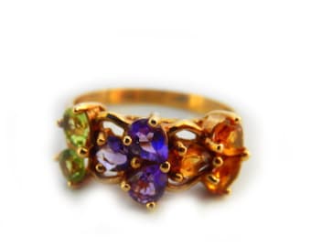Anillo de oro citrino de citrino de 14k de oro amarillo, anillo de oro de amatista, ring de oro citrino, anillo de oro peridoto, anillos de piedras preciosas febrero agosto