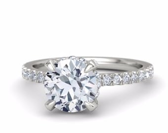 Moissanite Engagement Ring, 2 Carat Forever One Moissanite Engagement Ring, 2 Carat Moissanite Cathedral Diamond Ring, White Gold