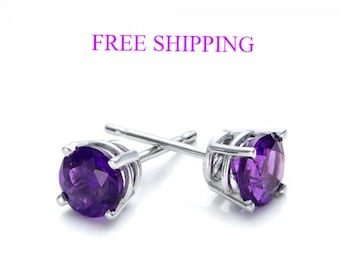 1/2ct amethyst earrings, 5mm amethyst stud earrings, amethyst stud earrings gold, gold amethyst stud earrings, birthstone earrings for women