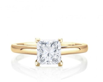 Yellow Gold Princess Cut Solitaire Diamond Engagement Ring, Princess Cut Diamond Ring, Princess Cut Solitaire Ring, Solitaire Diamond Ring