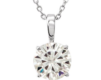 Moissanite pendant necklace, Moissanite solitaire pendant, Moissanite necklace, 1 carat moissanite, 14k white gold, rose gold, yellow gold