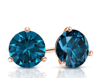 Blue Diamond Earrings 14k Yellow Gold Blue Diamond Screwback Stud Earrings Blue Diamond Jewelry Blue Diamond Stud Earrings 4mm 5mm 6mm Etsy