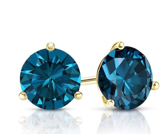 Blue Diamond Earrings 14k Yellow Gold  Blue Diamond screwback stud earrings, Blue Diamond Jewelry, Blue Diamond Stud Earrings, 4mm 5mm 6mm