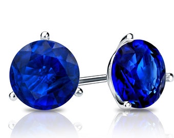 Rare Sapphire earrings studs, blue sapphire earrings uk, cornflower blue sapphire stud earrings, three prong blue sapphire earrings,gemstone