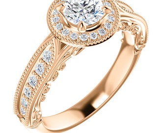 14k Rose Gold Diamond Halo Engagement Ring, Rose Gold Halo Engagement Ring, Halo style engagement rings, halo engagement ring rose gold