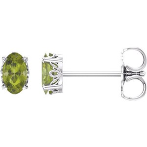 pendientes ovalados de peridoto de oro blanco, pendientes de pernodos ovalados, pendientes de perno ovalado peridoto, pendientes de piedra de nacimiento de agosto, piedra preciosa verde