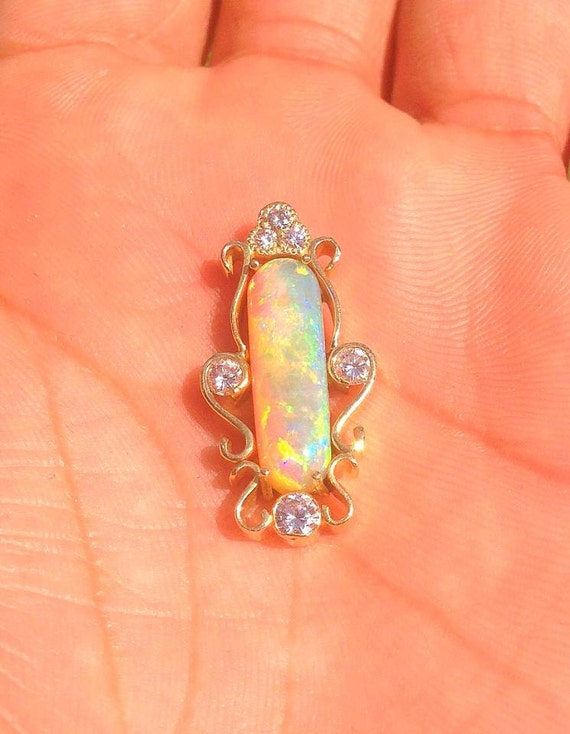 Vintage Australian Opal Pendant, Rare Opal Diamond