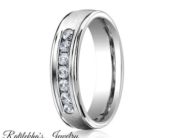 Diamond Wedding Band, 14k White Gold Handmade Ring