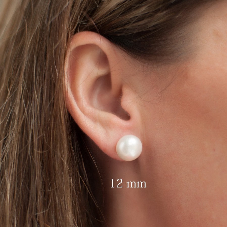 12mm Pearl Earrings, 14k Pearl Earrings, 14k Pearl Stud
