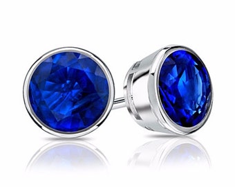 Blue Sapphire bezel earrings, Blue Sapphire Bezel Stud Earrings, Blue Sapphire Bezel Studs, Bezel stud earrings, blue sapphire studs, bezel