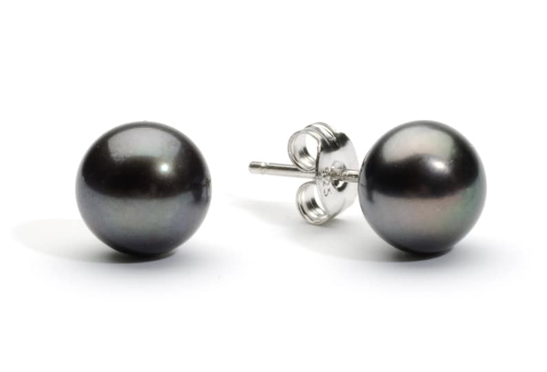 Black Pearl Earrings Black Pearl Studs Black Pearl Stud Etsy