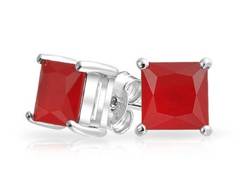 Ruby Earring Studs, Sterling silver ruby earrings, silver ruby studs, princess cut ruby studs, ruby earrings, ruby studs, gemstone earrings