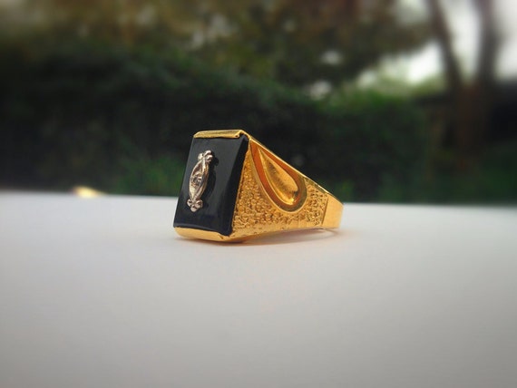 14k Black Onyx Gold Ring, 14k gold black onyx ring, m… - Gem