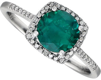 Sterling Silver Emerald Diamond Ring